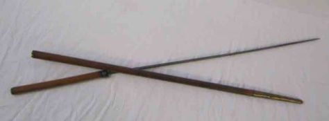 Vintage Sword Stick, cruciform blade 25”, wooden grip and shaft