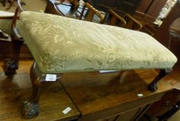 An early 20th Century Green Floral Upholstered Rectangular Footstool, raised on cabriole legs with