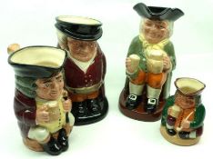 A Group of four Doulton Characters Jugs: “Happy John”; “The Huntsman”; “Jolly Toby” and “Honest