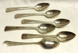 A set of six George III Teaspoons, Old English pattern, bearing letter “H” in script to the handles,