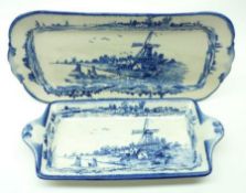 Two Royal Doulton “Norfolk” pattern Sandwich Plates, typically decorated in blue, the largest 13”