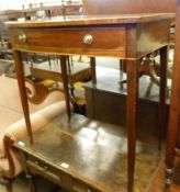A 19th Century Mahogany Bow Front single drawer Side Table with brass knobbed handles, raised on