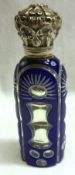 A good Victorian blue/clear overlay glass Scent Bottle, Mercury varnished Silvered Crystal with