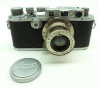 Leica IIIA 1935 35mm Rangefinder Camera, black body with chrome top plate and fittings, Serial No