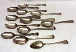 A set of six early Georgian base marked Teaspoons, Hanoverian pattern, initialled “CJA” to the
