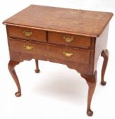 An 18th Century and later Walnut Low Boy, with two short and one full length drawer, raised on