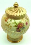 A Royal Worcester Covered Pot Pourri Jar, Reg No 227399, the body decorated with ribbed design to