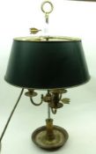 An electrically operated formerly Silver plated Three Branch Candelabra with round green painted