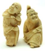 A Mixed Lot: two small Oriental Carved Netsuke depicting figure of an old man with a scroll etc,