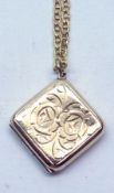 A hallmarked 9ct Gold Engraved Square Locket, on a hallmarked 9ct Gold flattened curb link neck