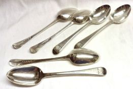 A good set of six George III Dessert Spoons, Old English pattern, each bearing a matching crest to