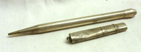 An early 20th Century White Metal Cased Propelling Pencil, with engine turned decoration, stamped “