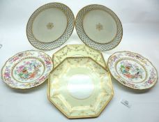 A Mixed Lot comprising: two Wedgwood Octagonal Plates with gilt floral decoration; a pair of further