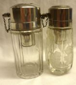 A George V facetted glass Scent Atomiser of cylindrical from with screw-on lid, 4 ¼” tall,