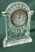 A modern Waterford Crystal Clear Glass Mantel Clock with quartz movement, 7” high