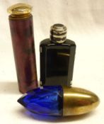 A Mixed Lot comprising: A late Victorian torpedo shaped facetted blue glass and gilt metal capped