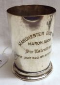 A Silver-plated Presentation Mug “Manchester Dog Show March 1905 ….”, 3 ¼” tall