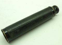 A Vintage Three Draw Telescope in black anodised and brass mounted case