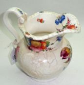 A 19th Century English Jug, painted in colours with sprays of foliage on a foliate moulded white