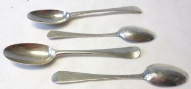 A Mixed Lot of four early Georgian base-marked Teaspoons, three in Hanoverian pattern and one in Old