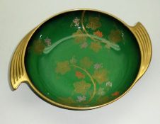 A Carlton Ware “Vert Royale” Two-Handled Circular Dish, gilded and decorated in colours with