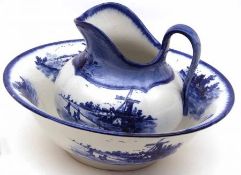 A Doulton Burslem “Norfolk” pattern Wash Bowl and Jug, typically decorated in blue, bowl 15”