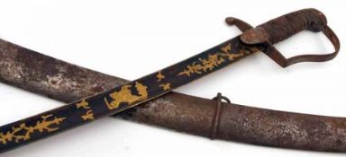 Light Cavalry Trooper’s Sword 1796 pattern, blued gilt edged curved blade (this VGC), 31”, rusted