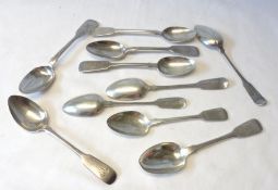 A Mixed Lot of ten various Georgian/Victorian Fiddle pattern Teaspoons, including two Newcastle