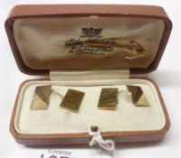 A cased pair of plain hallmarked 9ct Gold Rectangular Cufflinks with chain centres, hallmarked for