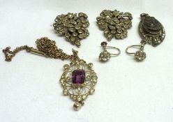 A packet of assorted white metal etc Jewellery, including French Double Clip Brooch, Earrings and
