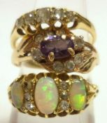 A Mixed Lot comprising: a hallmarked 18ct Gold three Opal and three (of four) small Diamond Ring,