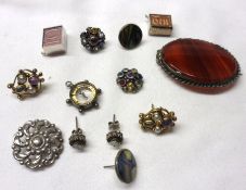 A packet of assorted white metal and other Jewellery, including Compass, Buttons, two 10 Shilling