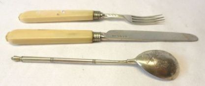 A Mixed Lot comprising: a Victorian Child’s Knife and Fork with bone handle, the fork 5 ½” long ,