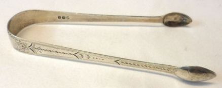 A pair of George III Sugar Tongs, Bright Cut Old English pattern, London 1806, by Godbehere, Wigan &