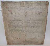 An 18th Century Sampler, with central verse, signed Anna Maria Shepherd dated 1761, mounted on