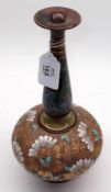 A Doulton Slaters Stoneware Balustered Spill Vase, of shaft and bulb form, the neck decorated in