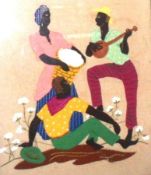A Framed 20th Century Fabric and Needlework Picture of a Negro Band, frame measuring 17” x 21”