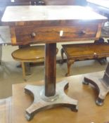 A 19th Century Rosewood Pedestal Single Drawer Side Table, on tapering octagonal support and flat