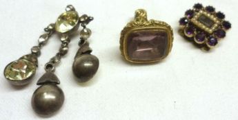 A packet containing a Victorian Amethyst and Seed Pearl set Bracelet Front, a Victorian gilt metal