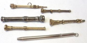 A collection of five assorted Victorian/early 20th Century Propelling Pencils, measuring from 1 ¾”