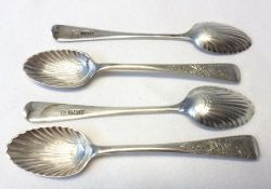 A set of four Victorian shell-bowled and bright cut Coffee Spoons in Old English pattern,
