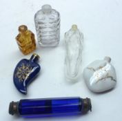 A Mixed Lot: Coloured Glass and other Scent Bottles, includes a twin-ended Blue Glass example etc