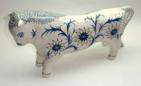 A Wedgwood Model of “Taurus” the Bull, printed in blue with floral designs with lemon detail,