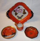 A Noritake small Cream Jug, decorated with Oriental scene on an iron red ground, and matching