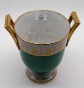 A Richard Ginori Two-handled Decorative Baluster Vase with gilded border and plain green body (