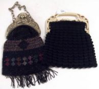 A Black Beadwork Evening Purse, with later plastic clasp and chain; together with a Black