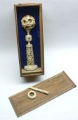 An Oriental Ivory Set of Concentric Balls on Stand; together with a further Ivory small Cheroot