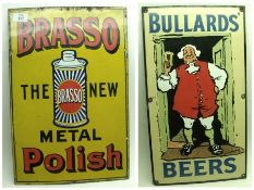 A Vintage Bullards Beers Enamelled Advertising Sign, decorated with scene of a portly man