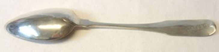 An early 19th Century Irish Tablespoon in elongated Fiddle pattern,9 ¼” long, clear marks for Dublin