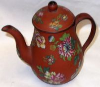 An early 19th Century Wedgwood Terracotta Coffee Pot, painted in colours with sprigs and sprays of